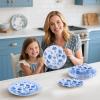 U-QE 20Pcs Blue Plastic Plates - Botanical Stripes Plates Disposable view 4