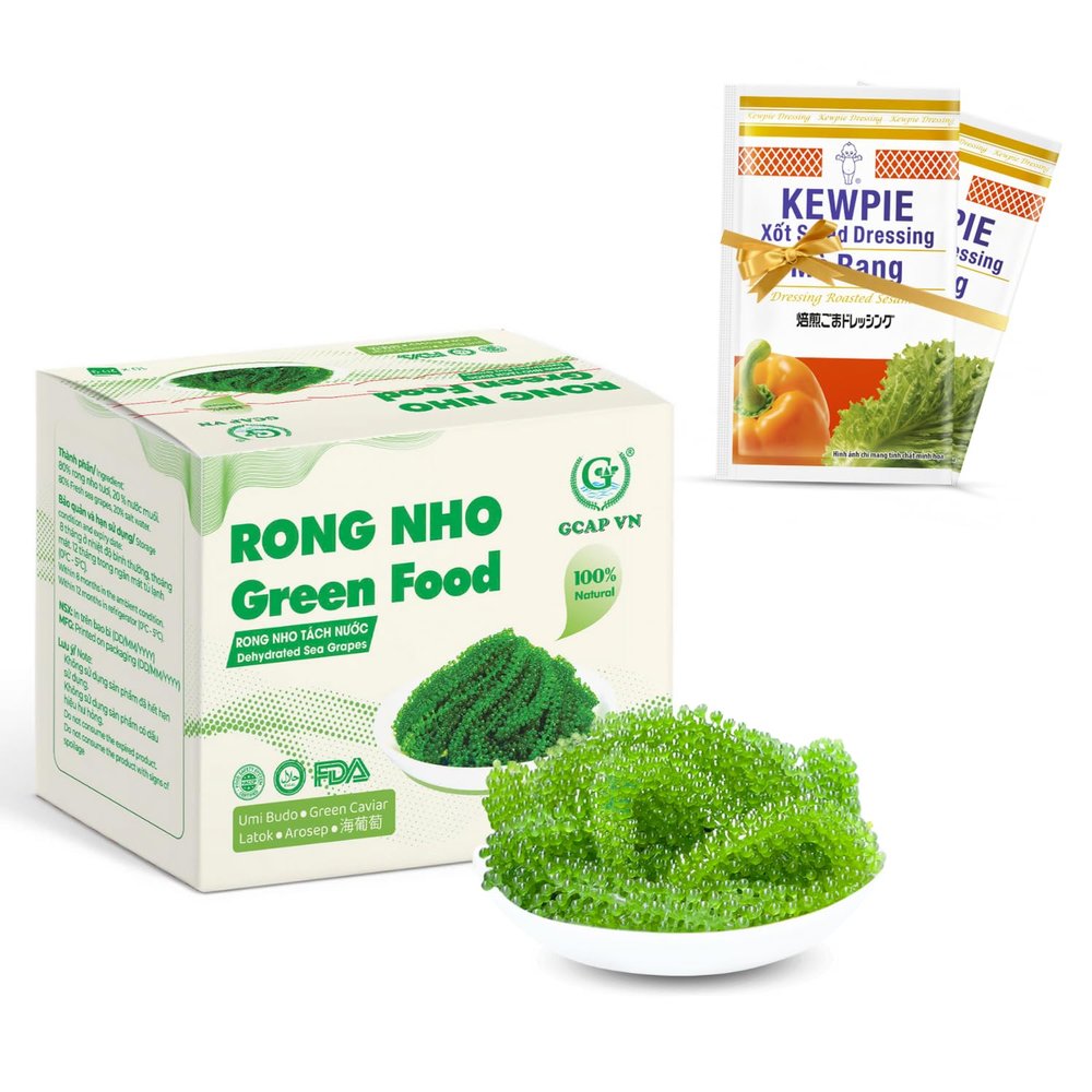 GCAP Sea Grapes Dehydrated Umibudo Seaweed | Vegan Green Caviar Superfood from Vietnam | Immune & Skin Support | 200g (20G x 10 Packs) Gluten-Free, Ready to Rehydrate