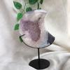 1.1kg Agate with Amethyst Geode Cluster Moon Shaped Druzy Quartz Crystal Stone Specimen Home Decoration with Metal Stand view 1
