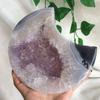 1.1kg Agate with Amethyst Geode Cluster Moon Shaped Druzy Quartz Crystal Stone Specimen Home Decoration with Metal Stand view 3