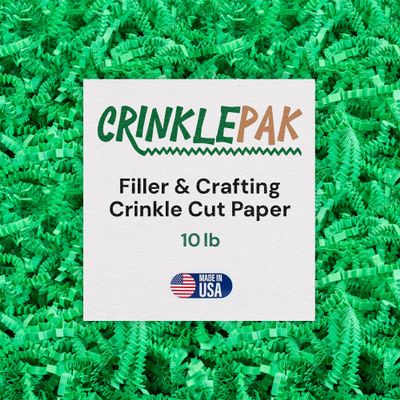 Crinklepak 10LB USA Made Green Crinkle Paper Filler | Great Shredded Paper For Gift Baskets, Shipping Packages, Gift Box Filler, Basket Filler, Birthdays, Weddings, Anniversaries | Green Crinkle Shred