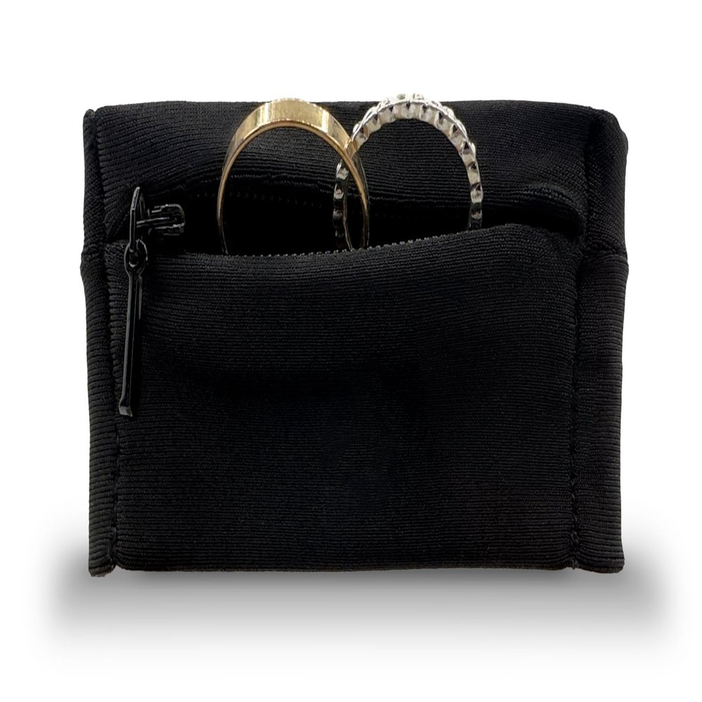 RingHero Wristband Ring Holder: Secure Wedding & Engagement Ring Pouch for Gym, Travel & Work | Prevent Loss & Damage | Hidden Zippered Pocket for Valuables | 4-Way Stretch - Black