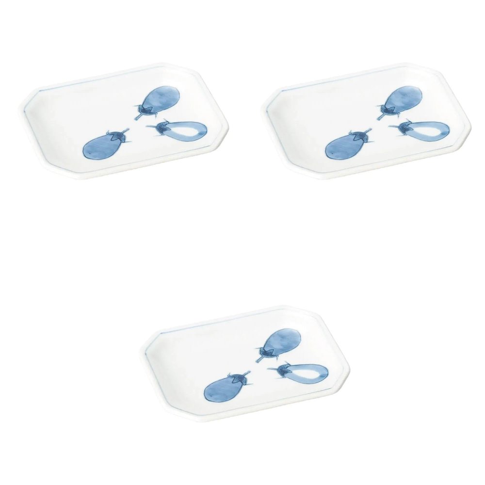 Set of 3 Eggplant Seaweed Plates, 5.4 x 4.3 x 0.8 inches (13.8 x 11 x 2 cm) | Setomonohonpo