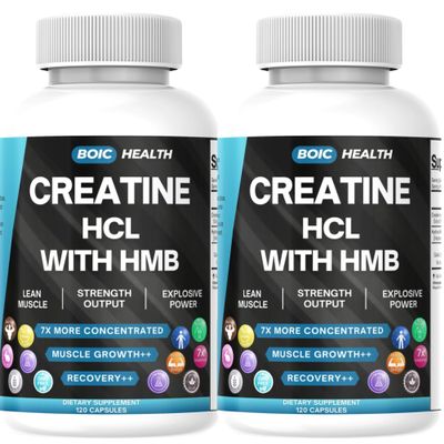 BOIC Creatine HCL + HMB Capsules 1250mg Creatine Hydrochloride & 410mg HMB per Serving Ultra-Pure Strength & Performance Formula No Bloating, Highly Soluble 120 Capsules (Pack of 2)