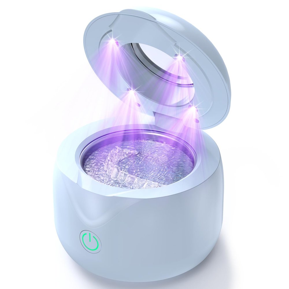 CXRUY Ultrasonic Retainer Cleaner - UV Dental Cleaning Pod Night Guard Cleaner for Dentures, Aligner, Braces, Toothbrush Heads, Jewelry (Blue)