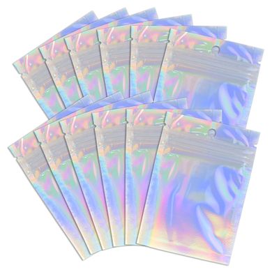 100 Pack Holographic Resealable Plastic Bags for Food Storage, Zipper Bags with Clear Front Window, Packaging Pouch for Small Business (100 Pack, 3x4.8 inch)