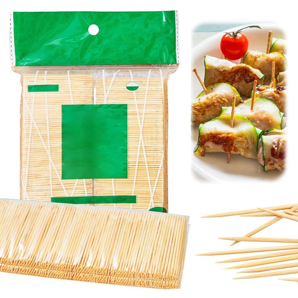1 Bag 2300P Double-Point Bulk Bamboo Toothpicks - with Reusable Toothpick Holder, for Party, Appetizer, Olive, Barbecue, Fruit and Teeth Cleaning (Bulk 2300 Pieces/Bag)