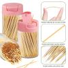 5 Pack Double-Point Bamboo Toothpicks - with Reusable Toothpick Holder, for Party, Appetizer, Olive, Barbecue, Fruit and Teeth Cleaning (Pink) view 3