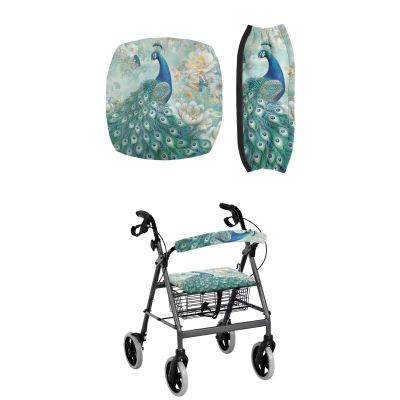 LedBack Peacock Pattern Protection Cover for Rollator Walker with Seat Dust Cover Rollator Accessories Machine Washable Rollator Walker Seat and Backrest Covers