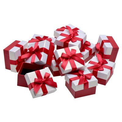 Pearl Miner 2.3 x 2.3 x 1.5 Inches Small Gift Boxes with Red Ribbon Bow, 12 Pack