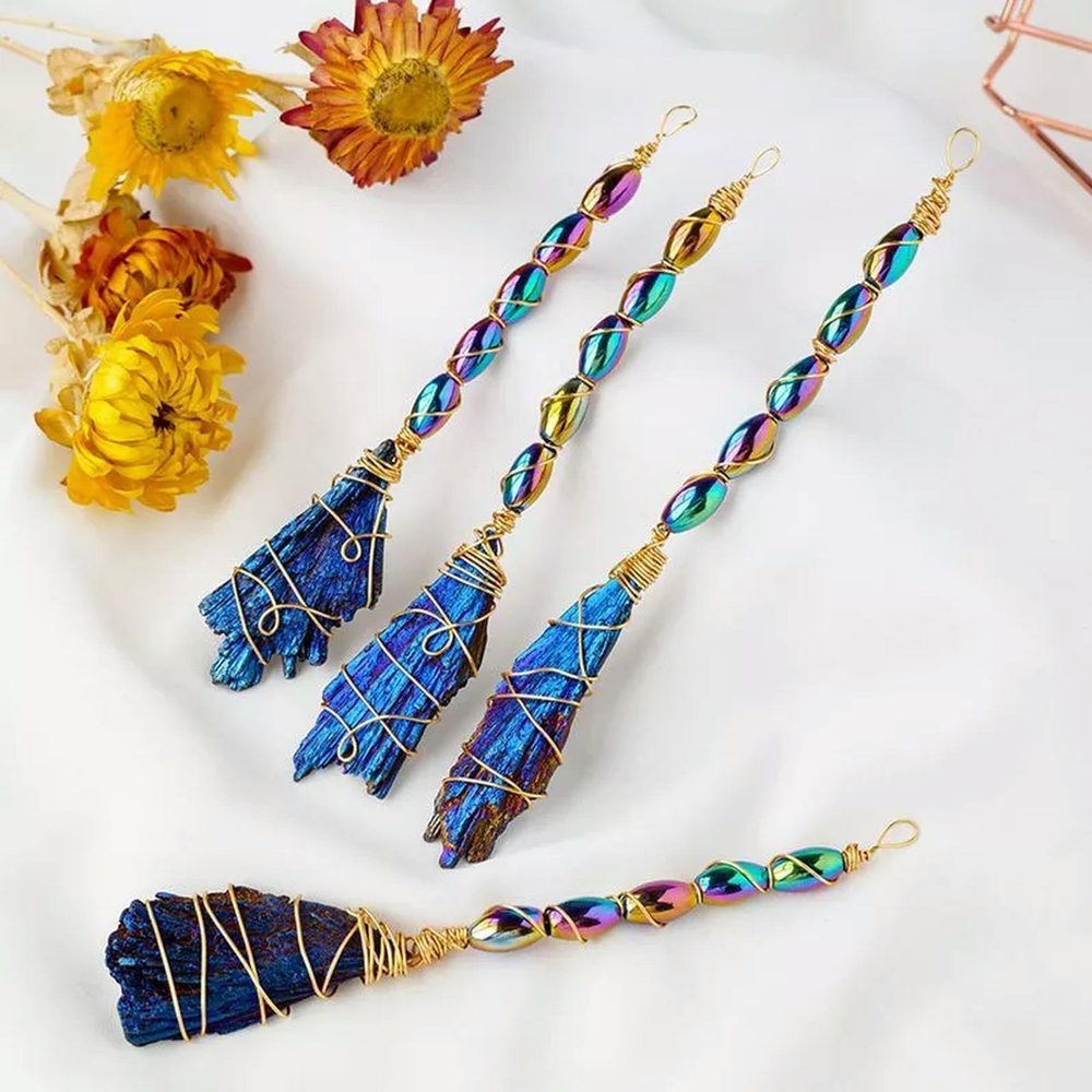 10Pcs Natural Quartz Rainbow Crystal Cluster Broom Magic Stick Titanium