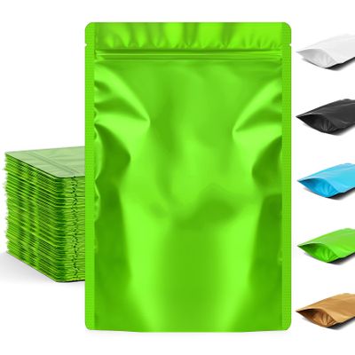 FUNFERY Stand Up Mylar Resealable Bags for Food Storage-Green 4.7x7.9 inch