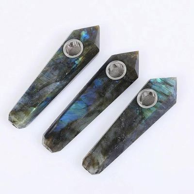 10Pcs Natural Labradorite W/Carb Hole Quartz Crystal Point Wand