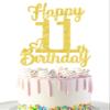 11th Birthday Cake Topper - Double Sided Gold Glitter, Happy 11th birthday Cake decorations for girls,11 Cake Topper For girls, 11 birthday decorations Eleven view 4