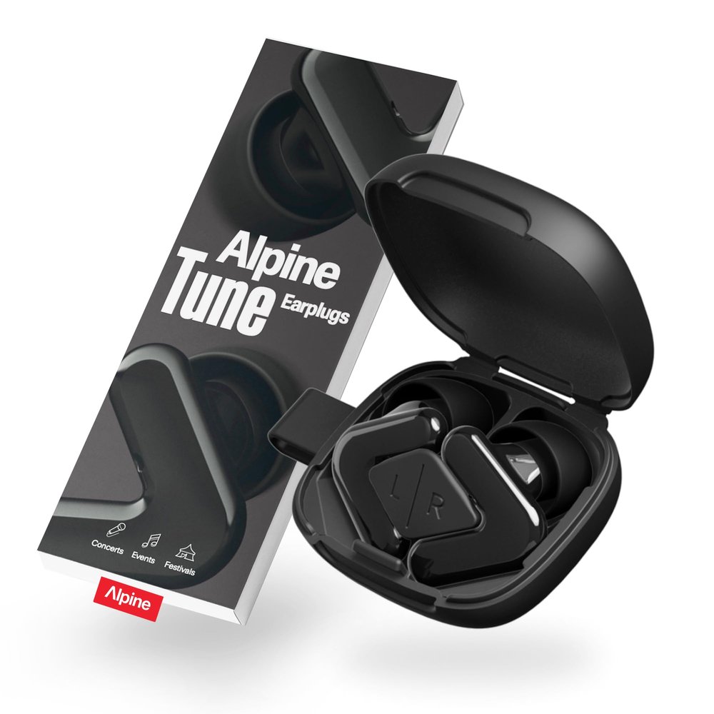 Alpine Tune Earplugs, Concert Ear Plugs for Noise Reduction, High Fidelity Music Quality, 19dB Hearing Protection with Crystal Clear Sound, Incl. 4 Sizes, for Parties, Raves, Festivals & Clubs, Black