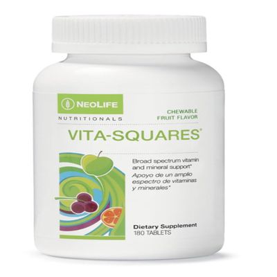 NeoLife Vita-Squares - Chewable Multivitamin for Kids, 18 Essential Vitamins & Minerals, Iron, Zinc, Vitamin D3, B-Complex, Vitamin for Kids MultiVitamin C & E, Berry-Citrus Flavor, 180 Tablets