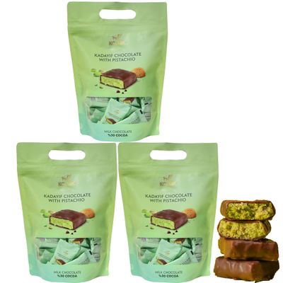 120 Count of Mini Dubai Chocolate Kunafa Pistachio Bar - Pistachio Chocolate Bars with Shredded Phyllo Dough - Fresh Daily Production, Perfect for Gifting - 3.3 lbs/Aprox 120 Pieces