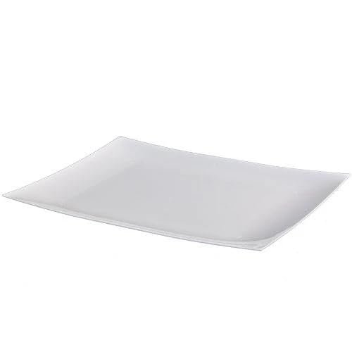 11.75 inch White Pearl Rectangle Dinner Plate Elegant Disposable Plastic Dinner Plate for Weddings, Parties, Catering, and Buffets Durable & Reusable Tableware Food-Safe BPA-Free Design (40)