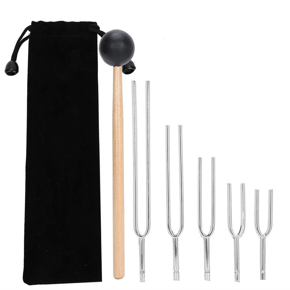 Bloepum Tuning Fork Sound Healing Tool Set 128HZ 256HZ 512HZ 1024HZ 2048HZ Tuning Fork Silver Tuning Fork Sound Healing Tool Set