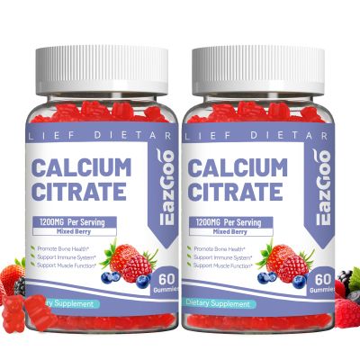 2 Pack Calcium Citrate Gummies, Chewable 1200mg Calcium Gummies for Women & Men, Calcium Supplement for Muscle & Immune Support, High Absorption, Sugar Free, Mixed Berry Flavor, 120 Count