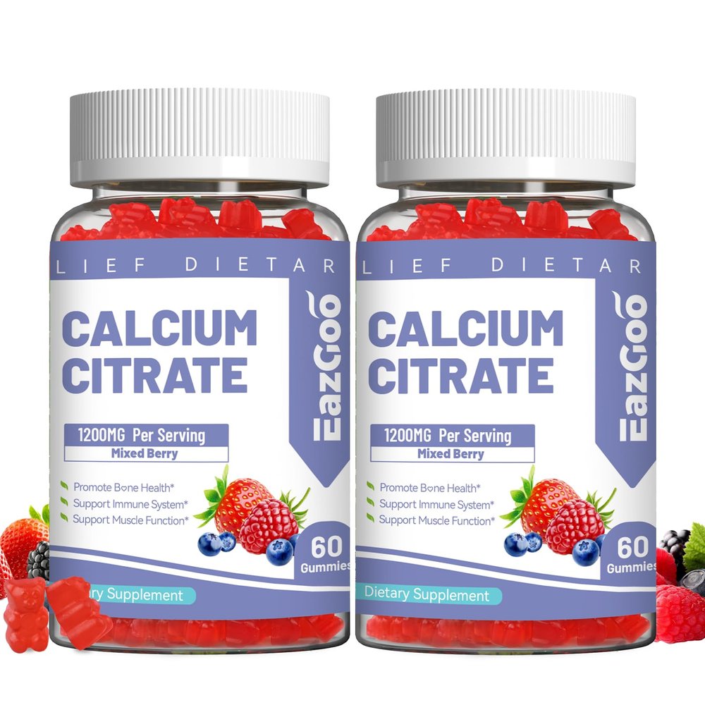 2 Pack Calcium Citrate Gummies, Chewable 1200mg Calcium Gummies for Women & Men, Calcium Supplement for Muscle & Immune Support, High Absorption, Sugar Free, Mixed Berry Flavor, 120 Count