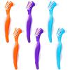 6 Pack Denture Cleaning Brush Dual Head Portable Denture Toothbrush Hard Double Sided Multi-Layered Bristles False Teeth Toothbrush for Care Clean Clear Brace Mouth Guard(Blue Orange Purple,Angled) view 1