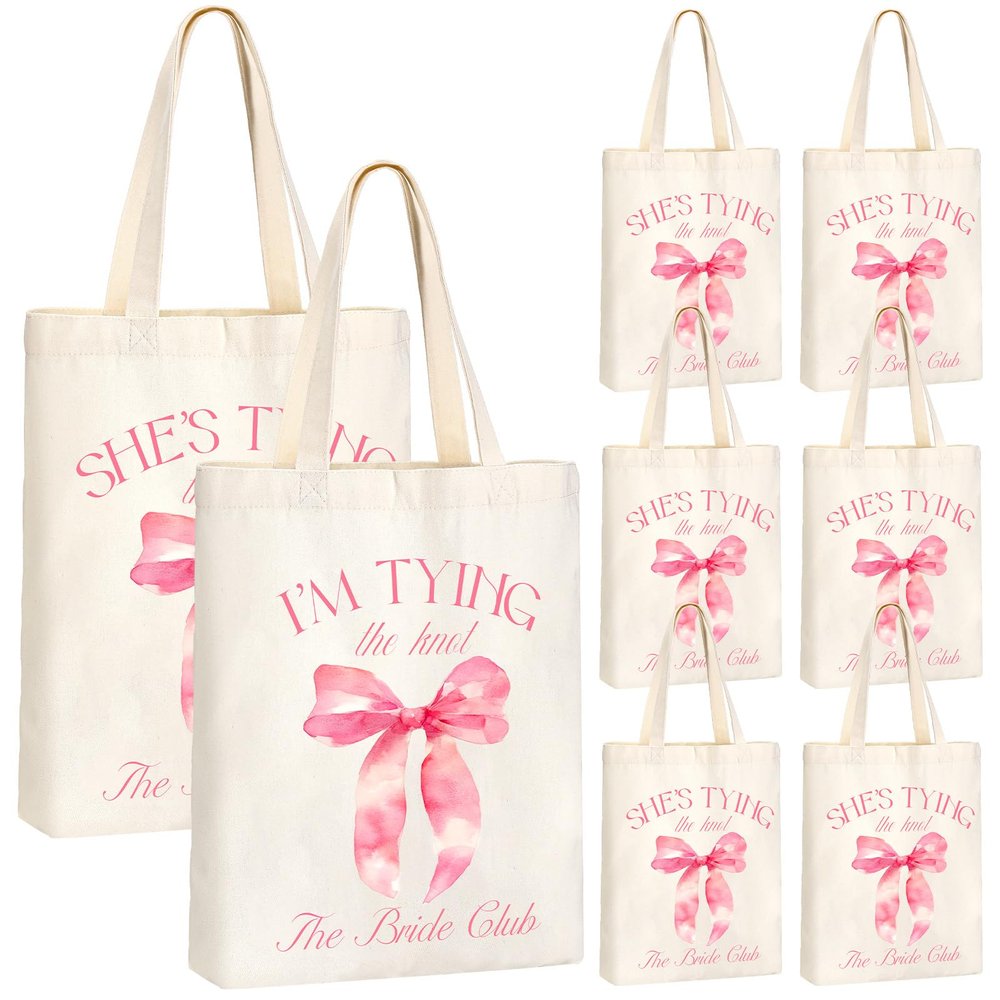 Aliceset 8 Pcs Love on The Lake Bachelorette Party Decor Bridesmaid Tote Bags Canvas for Bachelorette Gift Bags Bridal Shower(Pink,Bride Club)