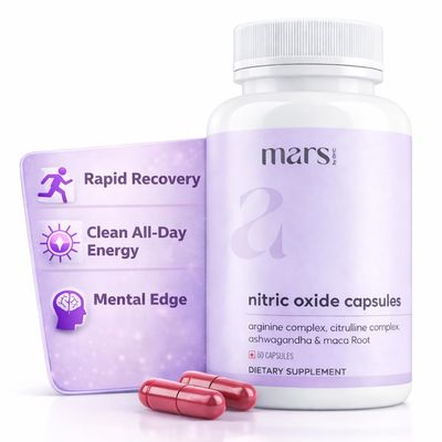 Mars Nitric Oxide Capsules with L-Arginine & L-Citrulline, Pre Workout Nitric Oxide Supplement for Men, Blood Flow & Circulation Support, 60 Capsules