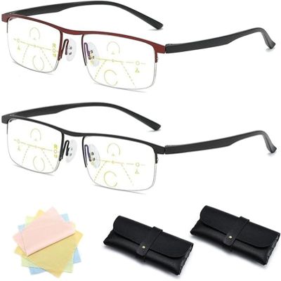 Fanyil Intellireaders, Fanyil Intelligent Reading Glasses, Titanium Progressive Far and Near Dual-Use Reading Glasses (Black+Red,1.5x)