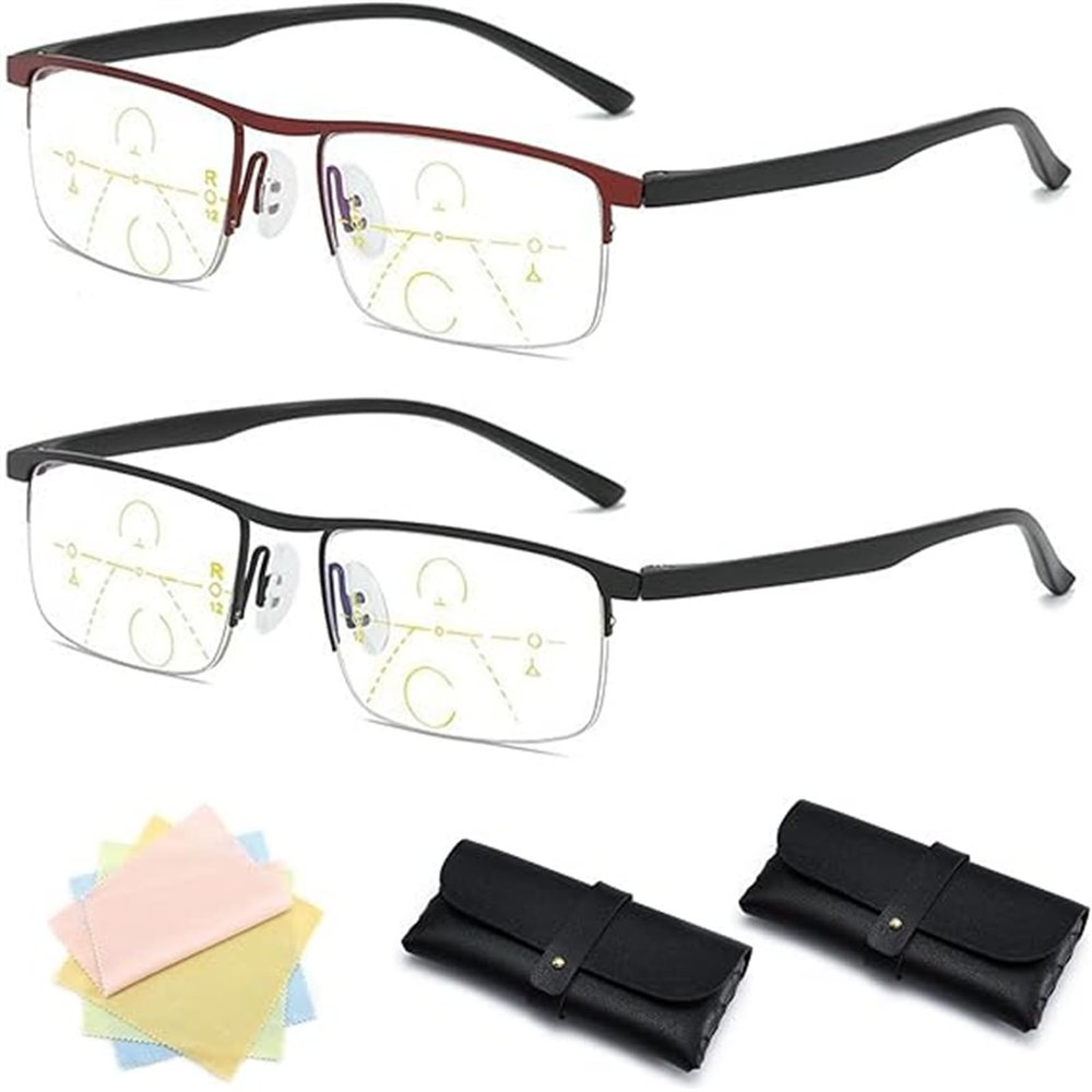 Fanyil Intellireaders, Fanyil Intelligent Reading Glasses, Titanium Progressive Far and Near Dual-Use Reading Glasses (Black+Red,1.5x)