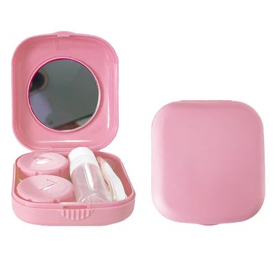 Erewa Contact Lens Case, 2 Pack Portable Contact Lens Box Kit with Mirror, Compact Soak Storage Kit for Travel (Pink)