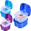 KISEER 3 Pack Colors Denture Bath Case Cup Box Holder Storage Soak Container with Strainer Basket for Travel Cleaning (Blue, Light Blue, Purple) view 1
