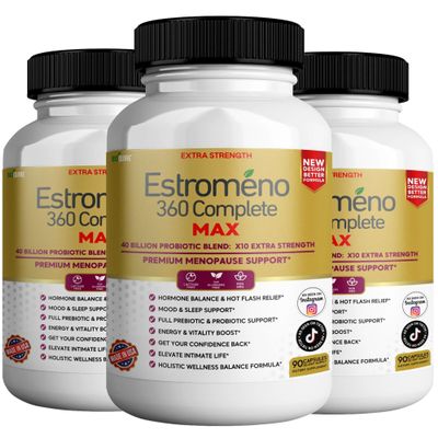 Estromeno 360 Complete Max, Premium Menopause Support Supplement, 40 Billion Probiotic Blend, 90 Capsules (3)