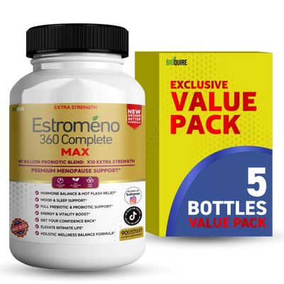 Estromeno 360 Complete Max, Premium Menopause Support Supplement, 40 Billion Probiotic Blend, 90 Capsules (5)