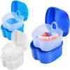 KISEER 3 Pack Colors Denture Bath Case Cup Box Holder Storage Soak Container with Strainer Basket for Travel Cleaning (White, Blue, Light Blue) view 1