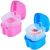 KISEER 2 Pack Colors Denture Bath Case Cup Box Holder Storage Soak Container with Strainer Basket for Travel Cleaning (Light Blue and Pink) view 1