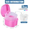 KISEER 2 Pack Colors Denture Bath Case Cup Box Holder Storage Soak Container with Strainer Basket for Travel Cleaning (Light Blue and Pink) view 2