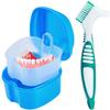 KISEER Light Blue Denture Bath Case Cup Box Holder Storage Container with Denture Cleaner Brush Strainer Basket for Travel Cleaning view 1