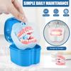 KISEER Light Blue Denture Bath Case Cup Box Holder Storage Container with Denture Cleaner Brush Strainer Basket for Travel Cleaning view 4