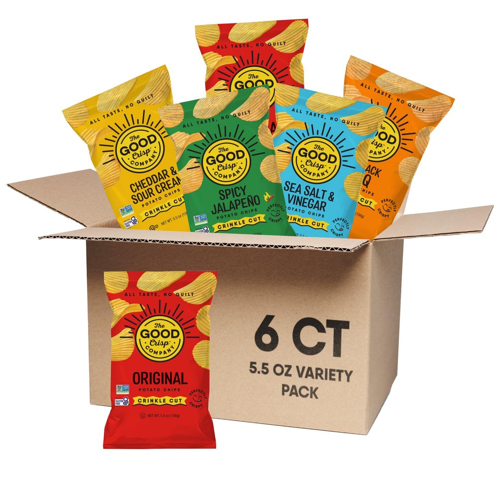 The Good Crisp Company Crinkle Cut Potato Chips, Variety Pack, 5.5 Oz (Pack of 6)