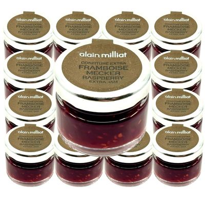 Alain Milliat Mecker Raspberry Jam, 60 Count of 1 oz Glass Jars, French Gourmet Fruit Preserve, GMO-Free, Single-Serve Raspberry Spread, Rich Caramelized Flavor, Ideal for Hotel, Restaurant & Catering