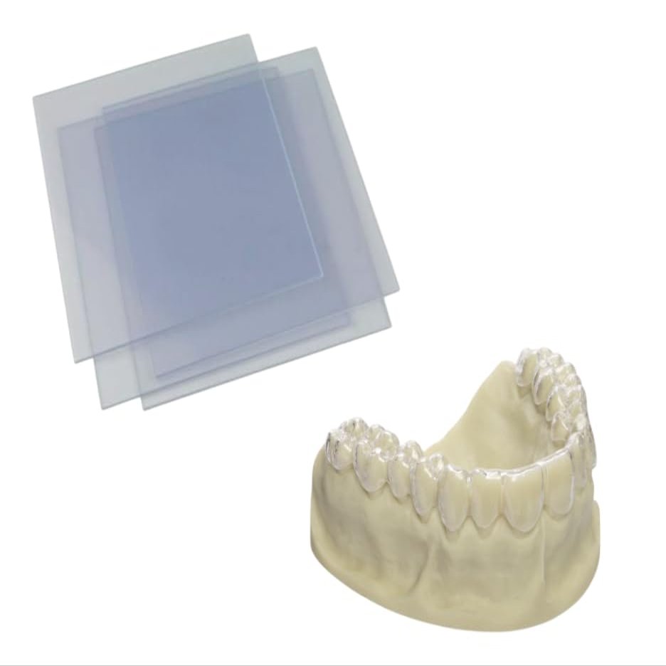 12-Pack Bite Plate Material Sheets 0.030" (0.75mm) Thick - 5x5 (127x127mm) Clear Thermoforming Plastic for Dental Lab Vacuum Forming - Bite Plate, Aligners, Post Braces Device Material