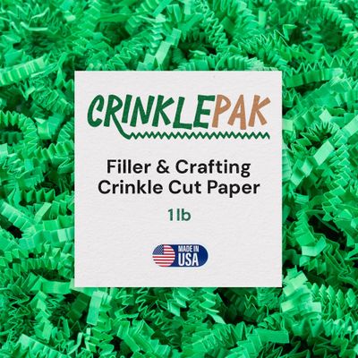Crinklepak 1LB USA Made Green Crinkle Paper Filler | Great Shredded Paper For Gift Baskets, Shipping Packages, Gift Box Filler, Basket Filler, Birthdays, Weddings, Anniversaries, Graduation | Green Crinkle Shred