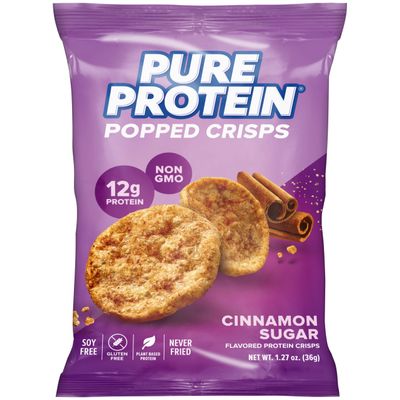 Pure Protein Cinnamon Sugar Popped Crisps - 12g Plant Based Protein, Gluten Free, Non GMO, Vegan, Air Popped & Puffed Crisps Healthy Protein Snacks 12 Pack