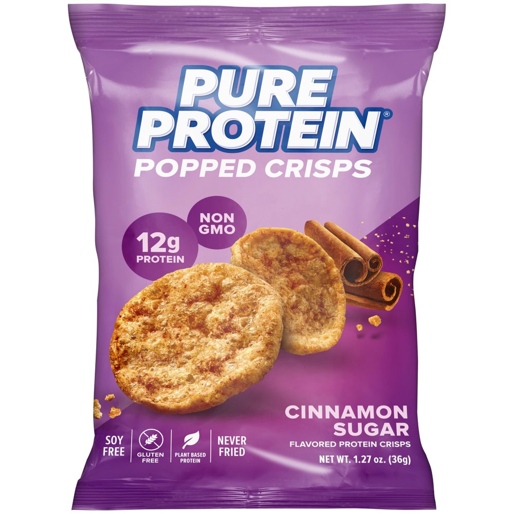 Pure Protein Cinnamon Sugar Popped Crisps - 12g Plant Based Protein, Gluten Free, Non GMO, Vegan, Air Popped & Puffed Crisps Healthy Protein Snacks 12 Pack