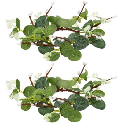 Angoily 12pcs Eucalyptus Candle Artificial Floral Wreaths for Home Decor Spring Festival Accessory Faux Greenery Eucalyptus Leaves and Berries for Easter and Seasonal Celebrations
