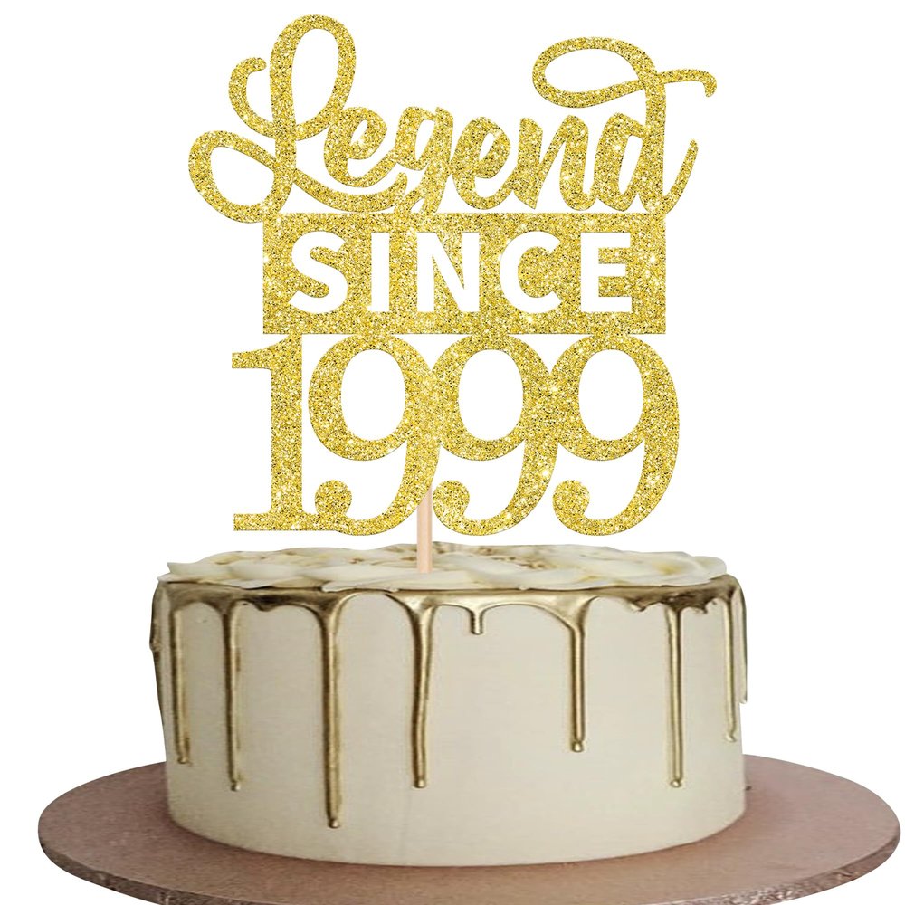 1 Pack Legend Since 1999 Cake Topper Glitter 26th Birthday Cake Pick Cheers to 26 Years Happy 26th Cupcake Decoration for Birthday Wedding Party Cake Decorations Gold