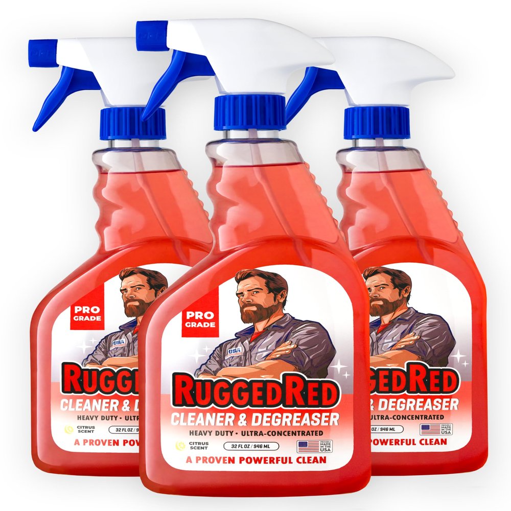 RuggedRed Industrial-Strength Cleaner & Degreaser Heavy-Duty Kitchen Degreaser Spray for Chefs & Catering, USA-Made, Citrus Scent, 32oz (3 Bottles)