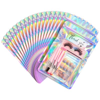 FUNFERY 100 Pack,Round Corner Clear Window Smell Proof Holographic Bags