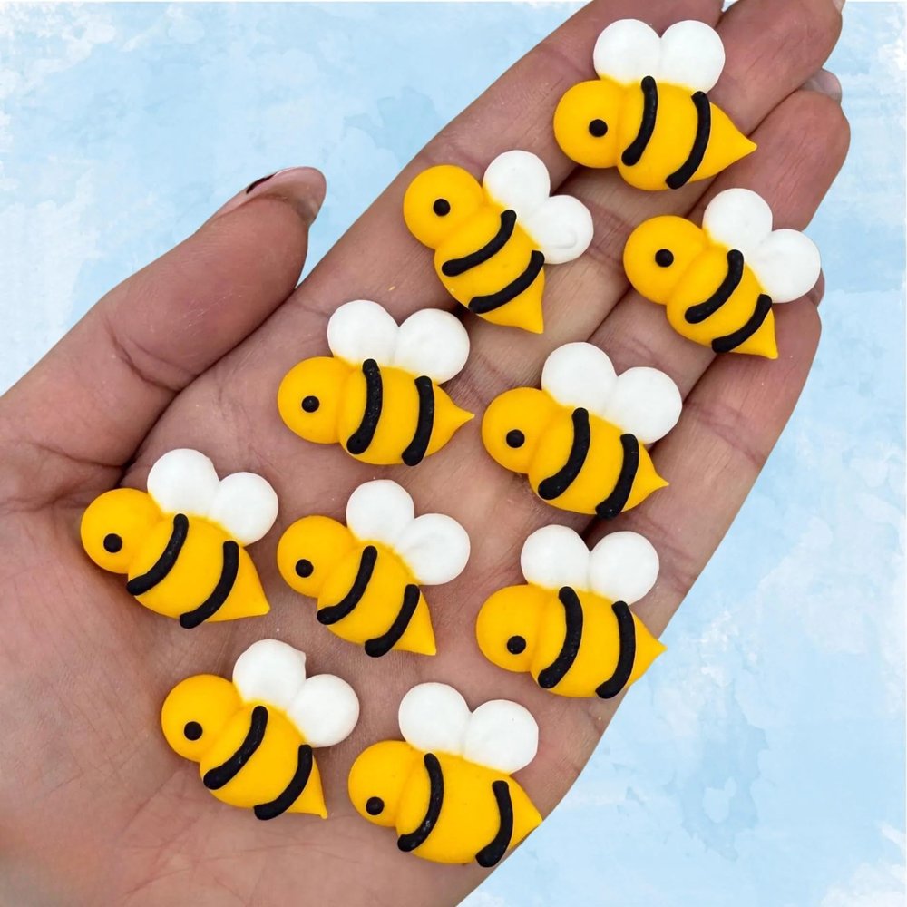 12 Jumbo Icing Bees Edible Sugar Decorations for Cakes, Cupcakes, Cookies Handmade Bee Cake Toppers Yellow and Black By Simply Sucr (36 Bees)
